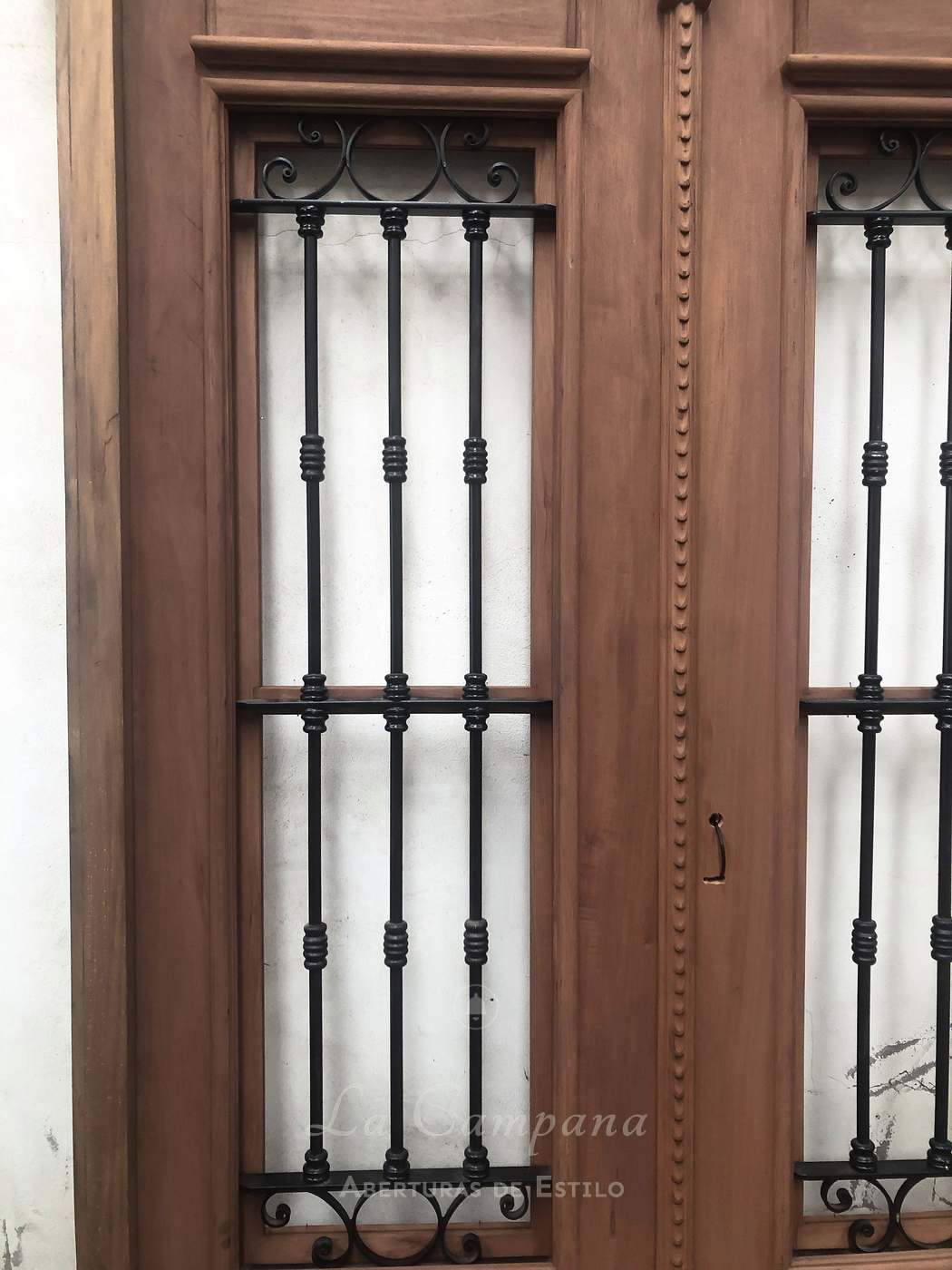 Puerta doble tallada con reja
